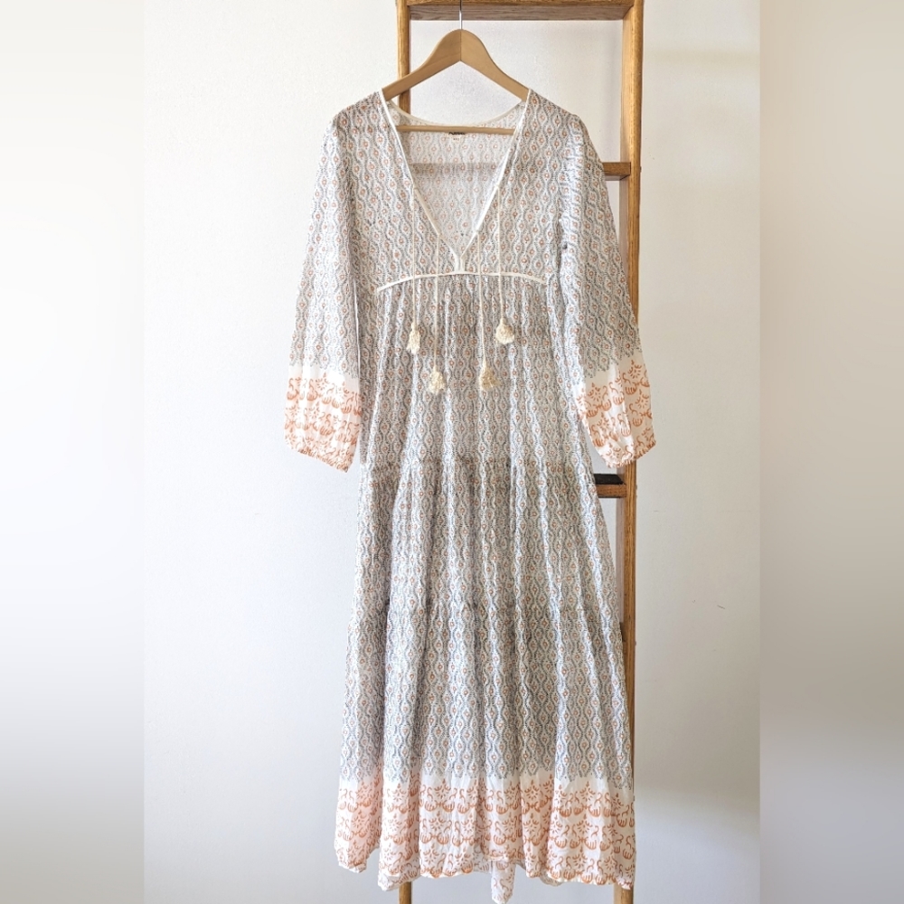 Indian Block Print Cotton Maxi Dress XS